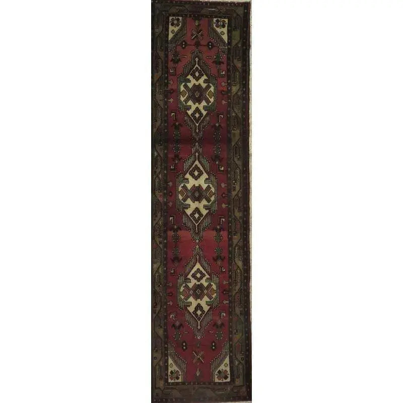 One Of The Kind Hand-Knotted Persian Wool Rug _ Luxurious Vintage Design, 10'5" x 2'6", Artisan Crafted